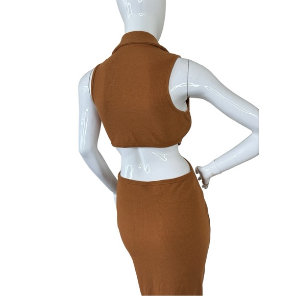 EMORY PARK BUTTON FRONT CUT OUT MIDI SUNDRESS MID SKIRT RIBBED BODYCON STRETCH L - Picture 12 of 17